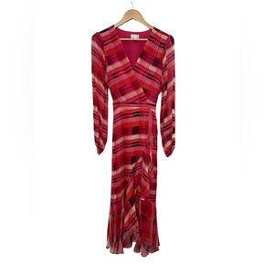 Women’s Milly Halley Plaid Ruffle Wrap Midi Dress